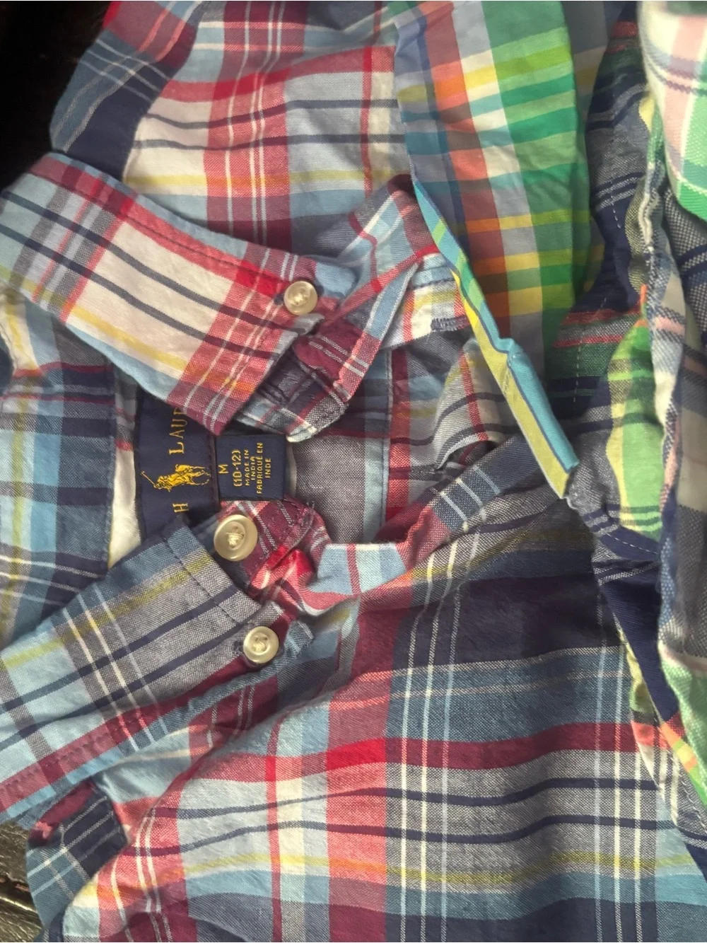 Lot of 4 Ralph Lauren Multicolor Plaid Cotton Button-Down Shirts — $60